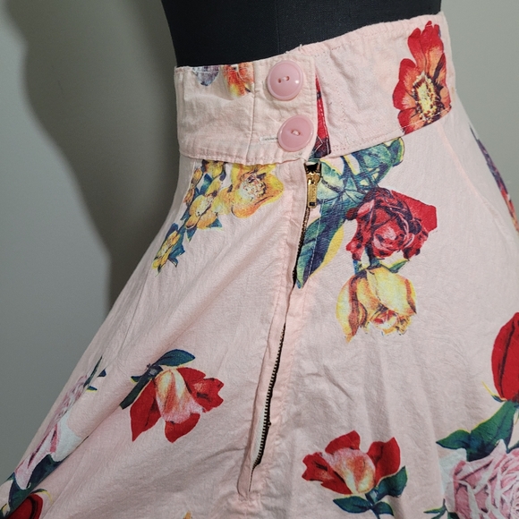 Vintage pink floral circle skirt retro handmade skirt - Picture 9 of 13